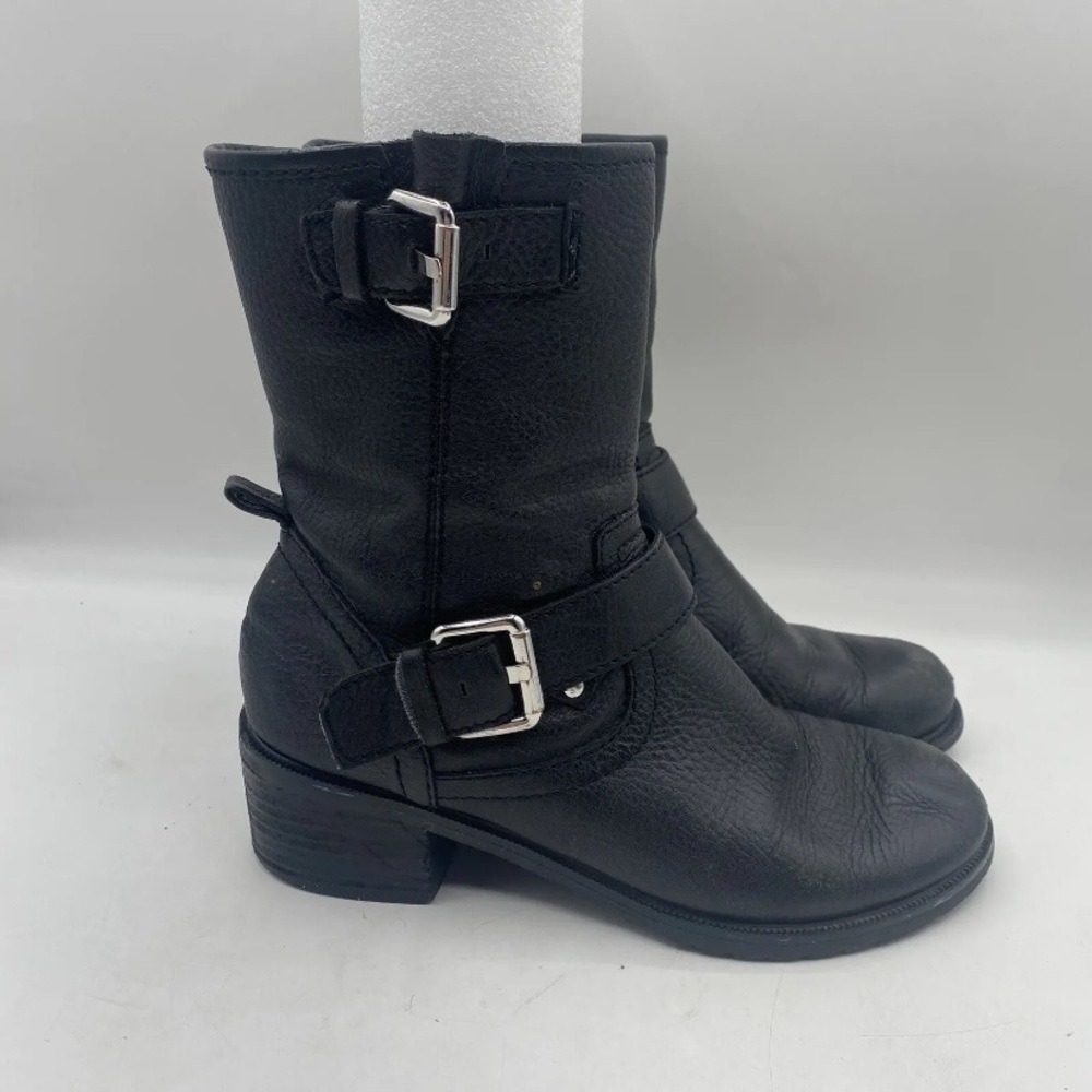 Karen Millen Black Leather Moto Combat Boots